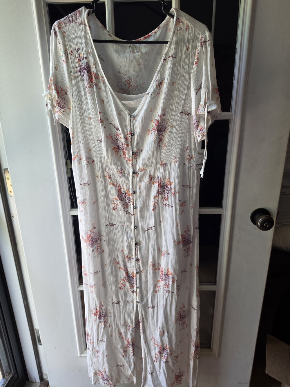 Mudd White Floral Sleeveless V-Neck Dress with Pink and Orange Accents